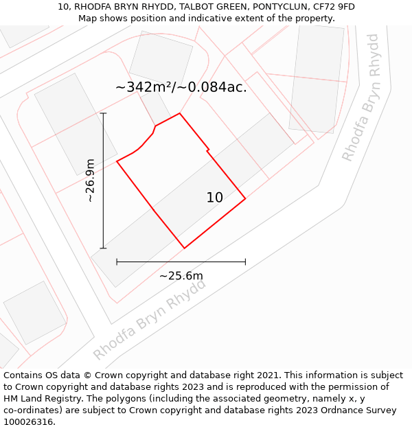 10, RHODFA BRYN RHYDD, TALBOT GREEN, PONTYCLUN, CF72 9FD: Plot and title map