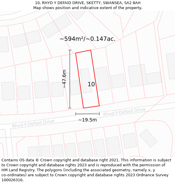 10, RHYD Y DEFAID DRIVE, SKETTY, SWANSEA, SA2 8AH: Plot and title map