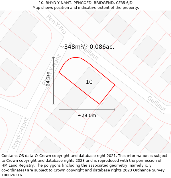 10, RHYD Y NANT, PENCOED, BRIDGEND, CF35 6JD: Plot and title map
