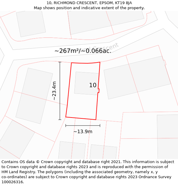 10, RICHMOND CRESCENT, EPSOM, KT19 8JA: Plot and title map