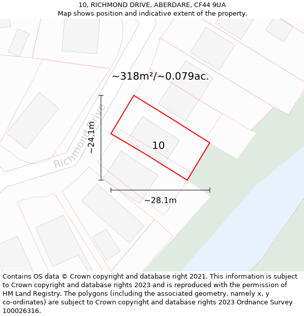 10, RICHMOND DRIVE, ABERDARE, CF44 9UA: Plot and title map