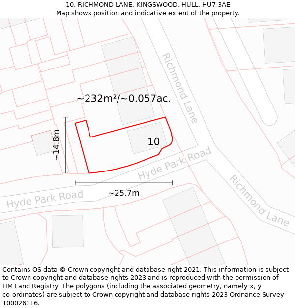 10, RICHMOND LANE, KINGSWOOD, HULL, HU7 3AE: Plot and title map