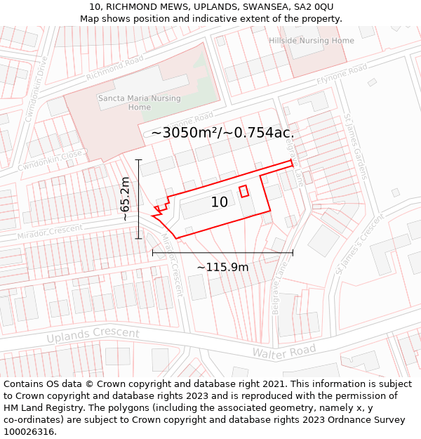 10, RICHMOND MEWS, UPLANDS, SWANSEA, SA2 0QU: Plot and title map