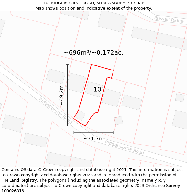 10, RIDGEBOURNE ROAD, SHREWSBURY, SY3 9AB: Plot and title map