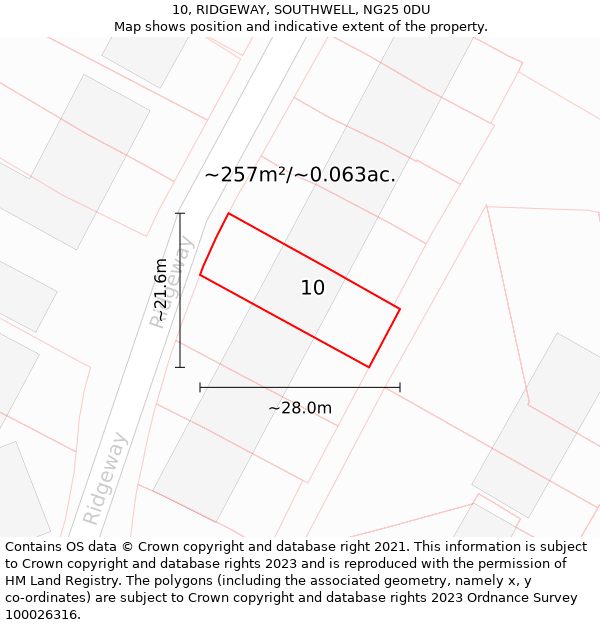 10, RIDGEWAY, SOUTHWELL, NG25 0DU: Plot and title map