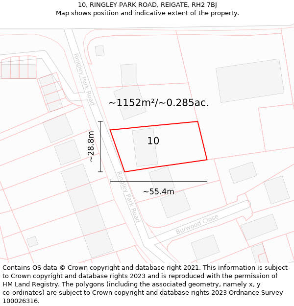 10, RINGLEY PARK ROAD, REIGATE, RH2 7BJ: Plot and title map