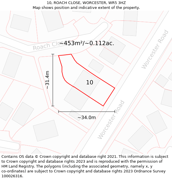 10, ROACH CLOSE, WORCESTER, WR5 3HZ: Plot and title map