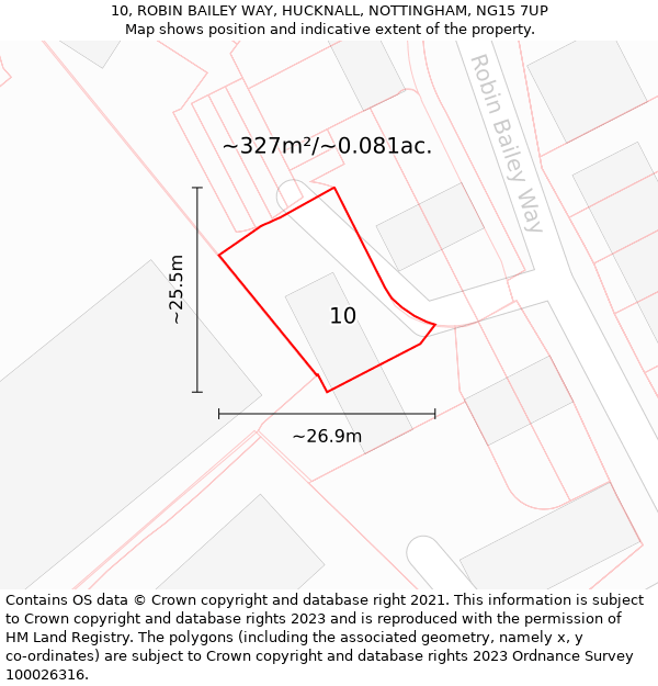 10, ROBIN BAILEY WAY, HUCKNALL, NOTTINGHAM, NG15 7UP: Plot and title map