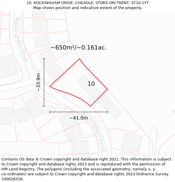 10, ROCKINGHAM DRIVE, CHEADLE, STOKE-ON-TRENT, ST10 1YT: Plot and title map