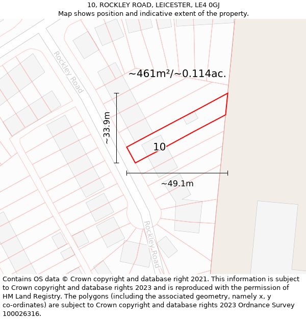 10, ROCKLEY ROAD, LEICESTER, LE4 0GJ: Plot and title map