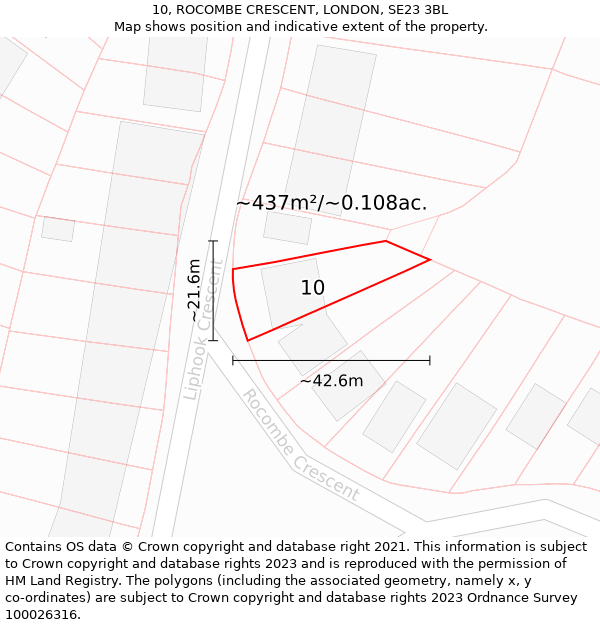 10, ROCOMBE CRESCENT, LONDON, SE23 3BL: Plot and title map