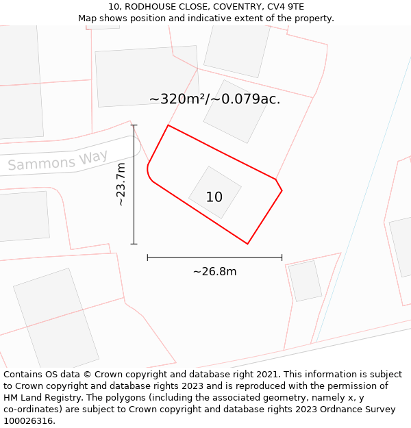 10, RODHOUSE CLOSE, COVENTRY, CV4 9TE: Plot and title map