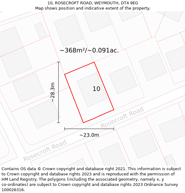 10, ROSECROFT ROAD, WEYMOUTH, DT4 9EG: Plot and title map