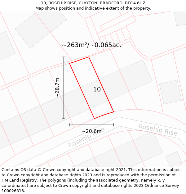 10, ROSEHIP RISE, CLAYTON, BRADFORD, BD14 6HZ: Plot and title map