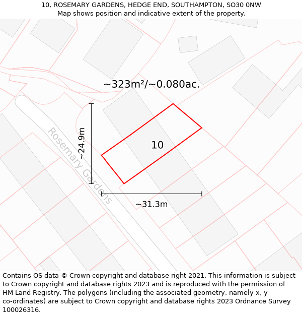 10, ROSEMARY GARDENS, HEDGE END, SOUTHAMPTON, SO30 0NW: Plot and title map