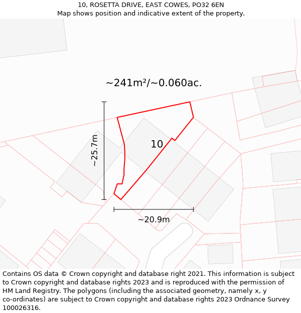 10, ROSETTA DRIVE, EAST COWES, PO32 6EN: Plot and title map