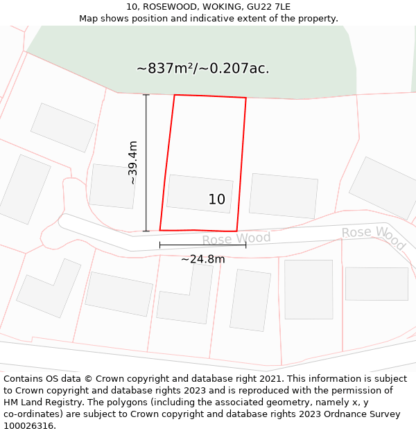 10, ROSEWOOD, WOKING, GU22 7LE: Plot and title map