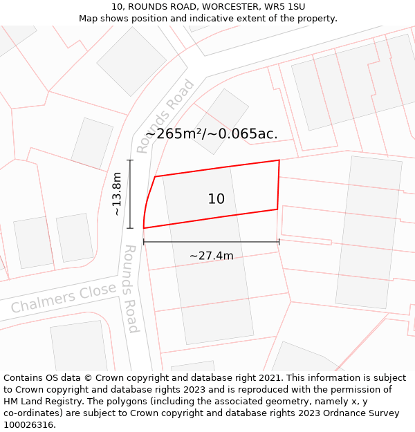 10, ROUNDS ROAD, WORCESTER, WR5 1SU: Plot and title map