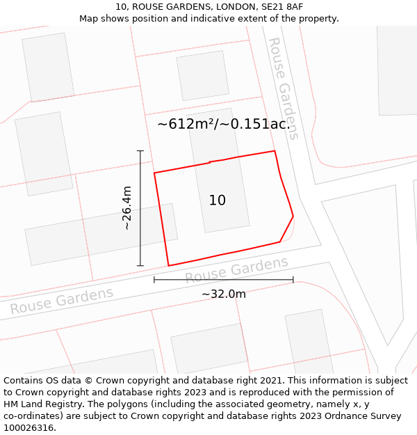 10, ROUSE GARDENS, LONDON, SE21 8AF: Plot and title map