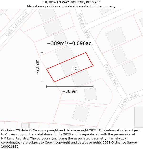 10, ROWAN WAY, BOURNE, PE10 9SB: Plot and title map