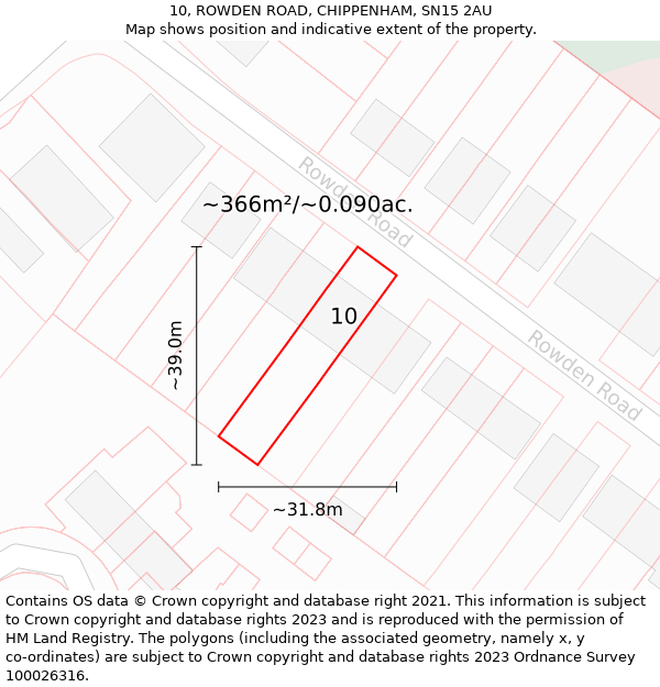 10, ROWDEN ROAD, CHIPPENHAM, SN15 2AU: Plot and title map