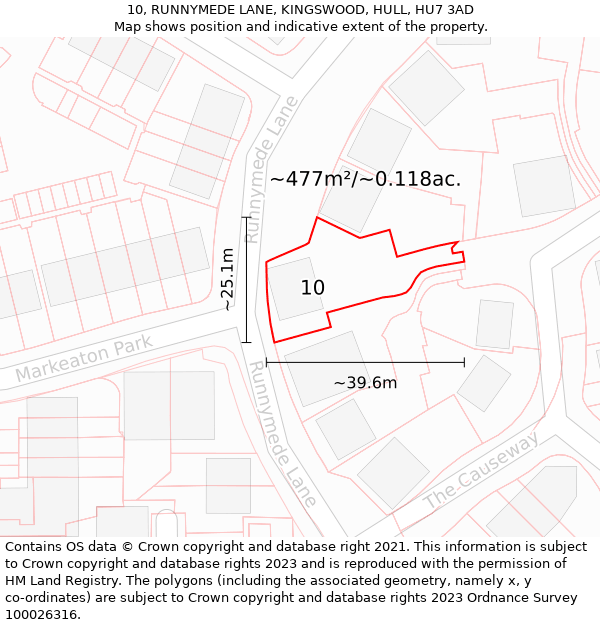 10, RUNNYMEDE LANE, KINGSWOOD, HULL, HU7 3AD: Plot and title map