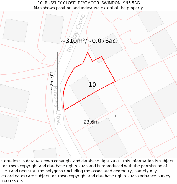 10, RUSSLEY CLOSE, PEATMOOR, SWINDON, SN5 5AG: Plot and title map