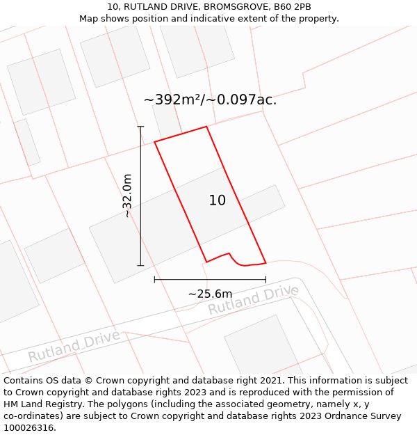 10, RUTLAND DRIVE, BROMSGROVE, B60 2PB: Plot and title map