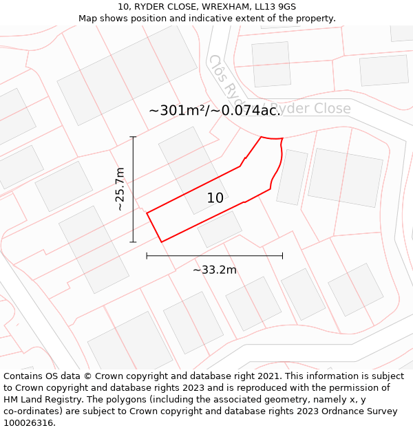 10, RYDER CLOSE, WREXHAM, LL13 9GS: Plot and title map