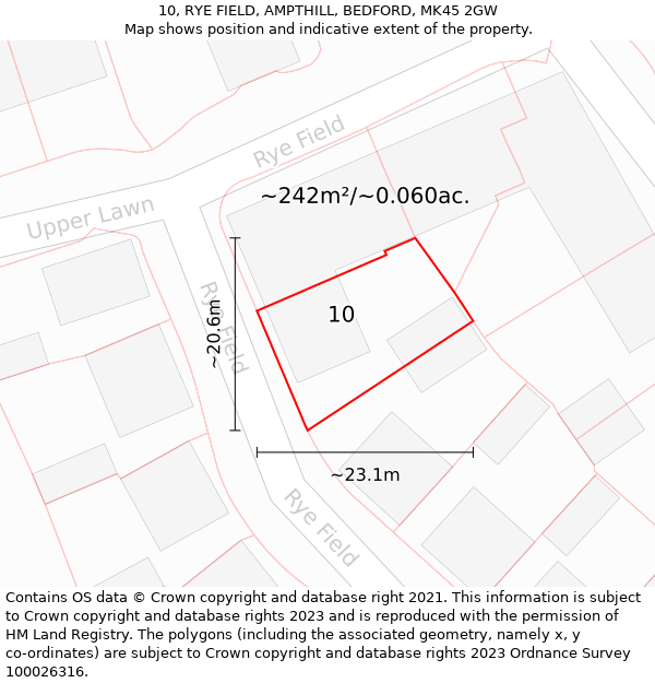 10, RYE FIELD, AMPTHILL, BEDFORD, MK45 2GW: Plot and title map