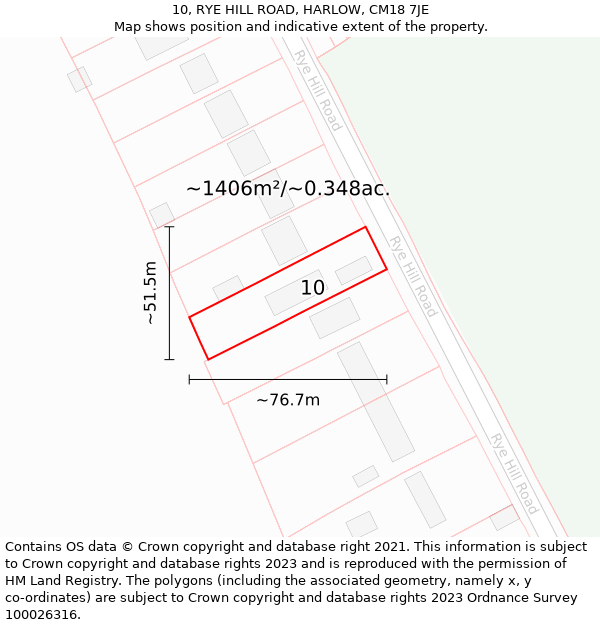 10, RYE HILL ROAD, HARLOW, CM18 7JE: Plot and title map
