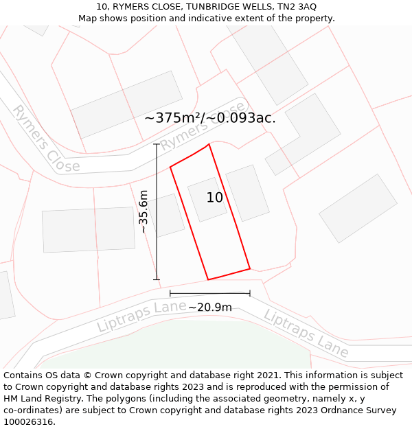 10, RYMERS CLOSE, TUNBRIDGE WELLS, TN2 3AQ: Plot and title map