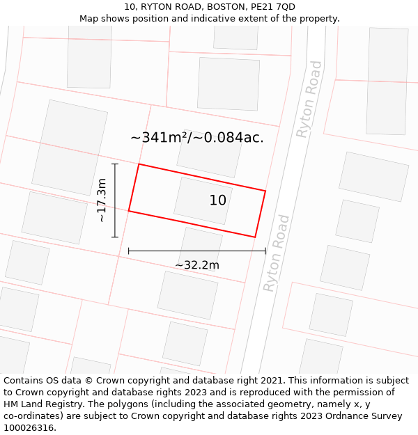 10, RYTON ROAD, BOSTON, PE21 7QD: Plot and title map