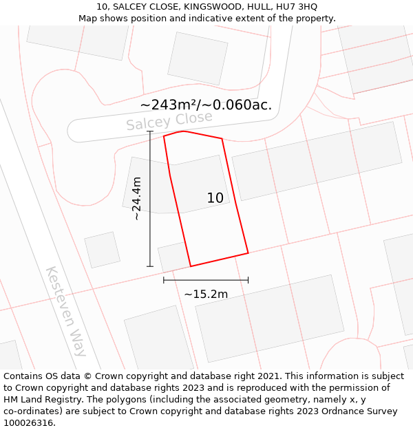 10, SALCEY CLOSE, KINGSWOOD, HULL, HU7 3HQ: Plot and title map