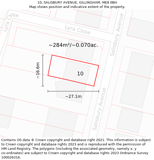 10, SALISBURY AVENUE, GILLINGHAM, ME8 0BH: Plot and title map