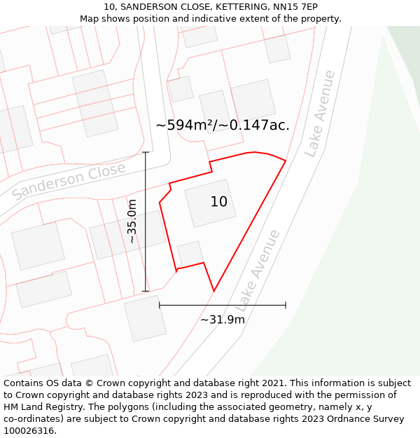 10, SANDERSON CLOSE, KETTERING, NN15 7EP: Plot and title map