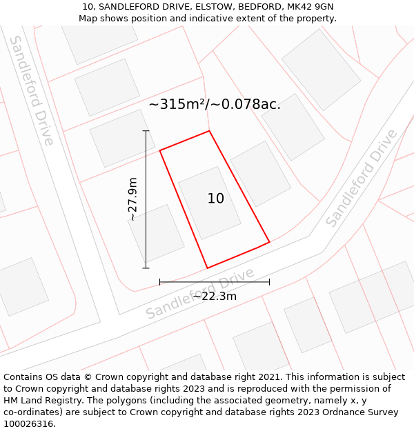 10, SANDLEFORD DRIVE, ELSTOW, BEDFORD, MK42 9GN: Plot and title map