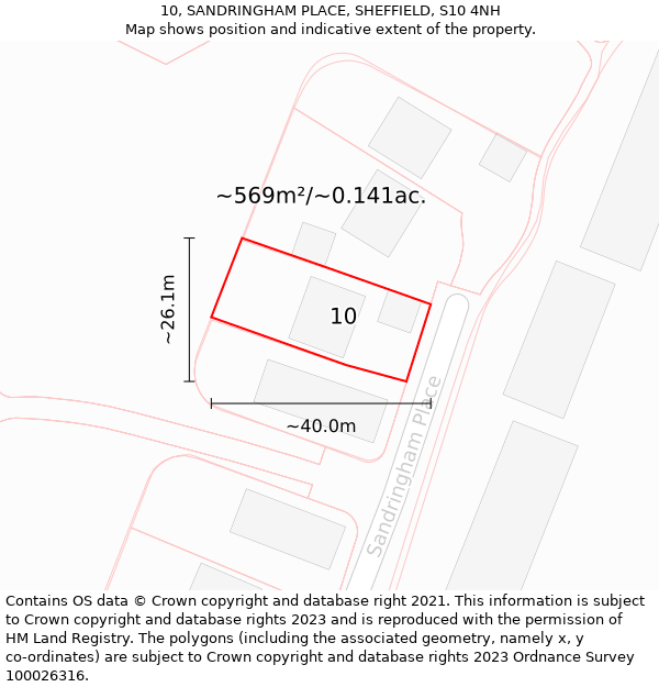 10, SANDRINGHAM PLACE, SHEFFIELD, S10 4NH: Plot and title map