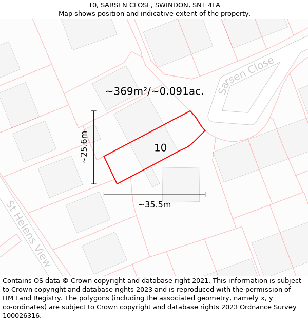 10, SARSEN CLOSE, SWINDON, SN1 4LA: Plot and title map