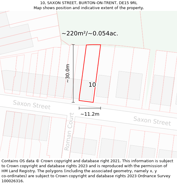 10, SAXON STREET, BURTON-ON-TRENT, DE15 9RL: Plot and title map