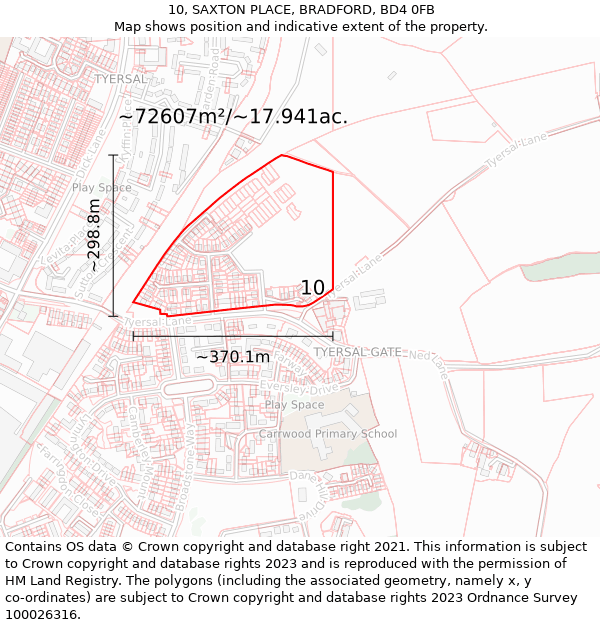 10, SAXTON PLACE, BRADFORD, BD4 0FB: Plot and title map