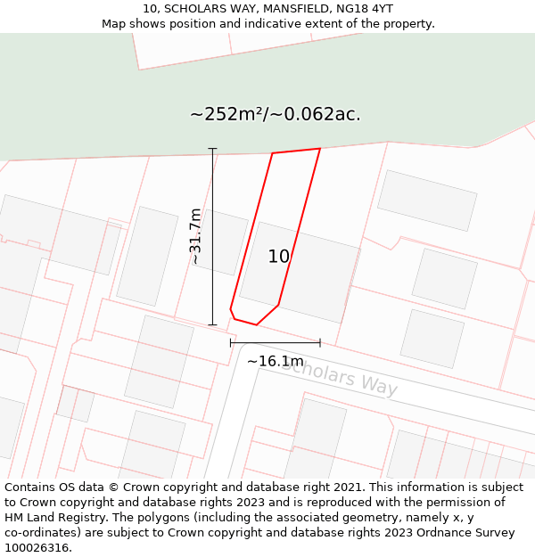 10, SCHOLARS WAY, MANSFIELD, NG18 4YT: Plot and title map