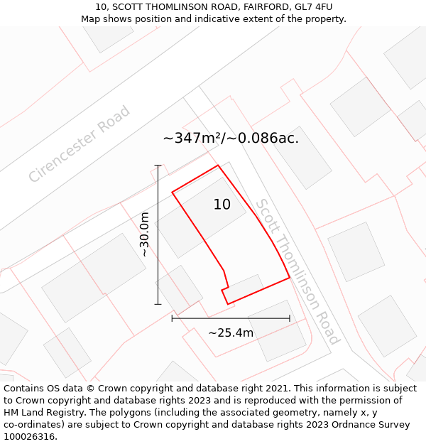 10, SCOTT THOMLINSON ROAD, FAIRFORD, GL7 4FU: Plot and title map