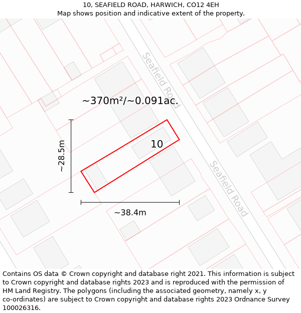 10, SEAFIELD ROAD, HARWICH, CO12 4EH: Plot and title map