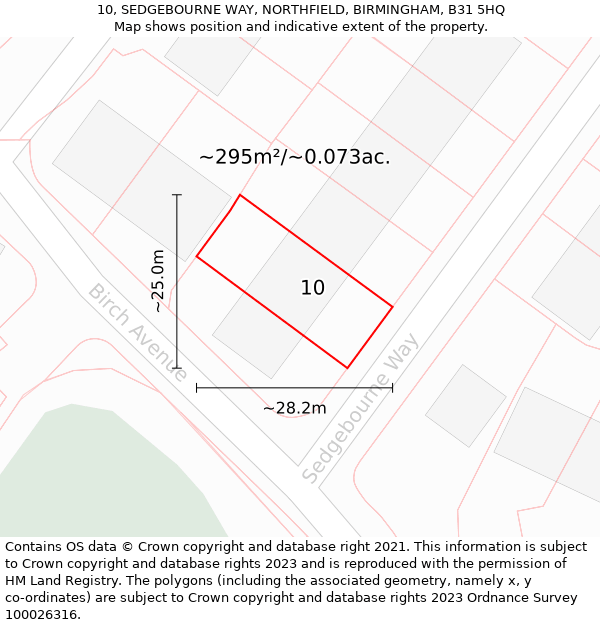 10, SEDGEBOURNE WAY, NORTHFIELD, BIRMINGHAM, B31 5HQ: Plot and title map