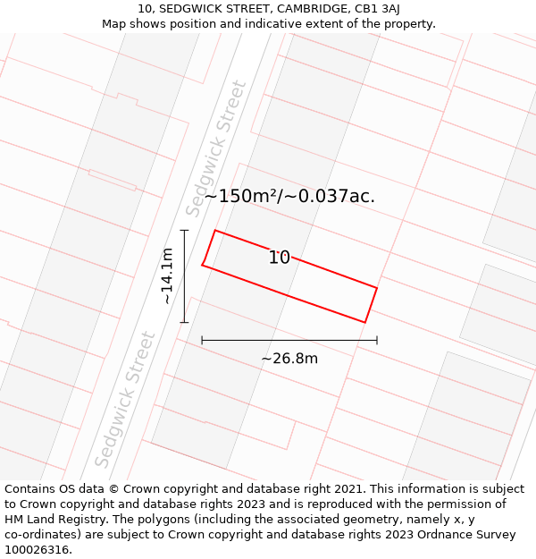 10, SEDGWICK STREET, CAMBRIDGE, CB1 3AJ: Plot and title map