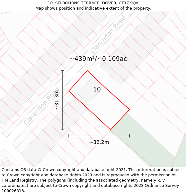 10, SELBOURNE TERRACE, DOVER, CT17 9QA: Plot and title map