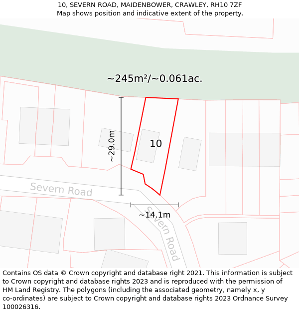 10, SEVERN ROAD, MAIDENBOWER, CRAWLEY, RH10 7ZF: Plot and title map