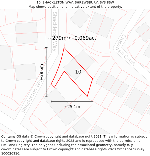 10, SHACKLETON WAY, SHREWSBURY, SY3 8SW: Plot and title map