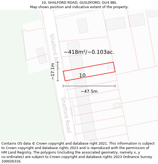 10, SHALFORD ROAD, GUILDFORD, GU4 8BL: Plot and title map